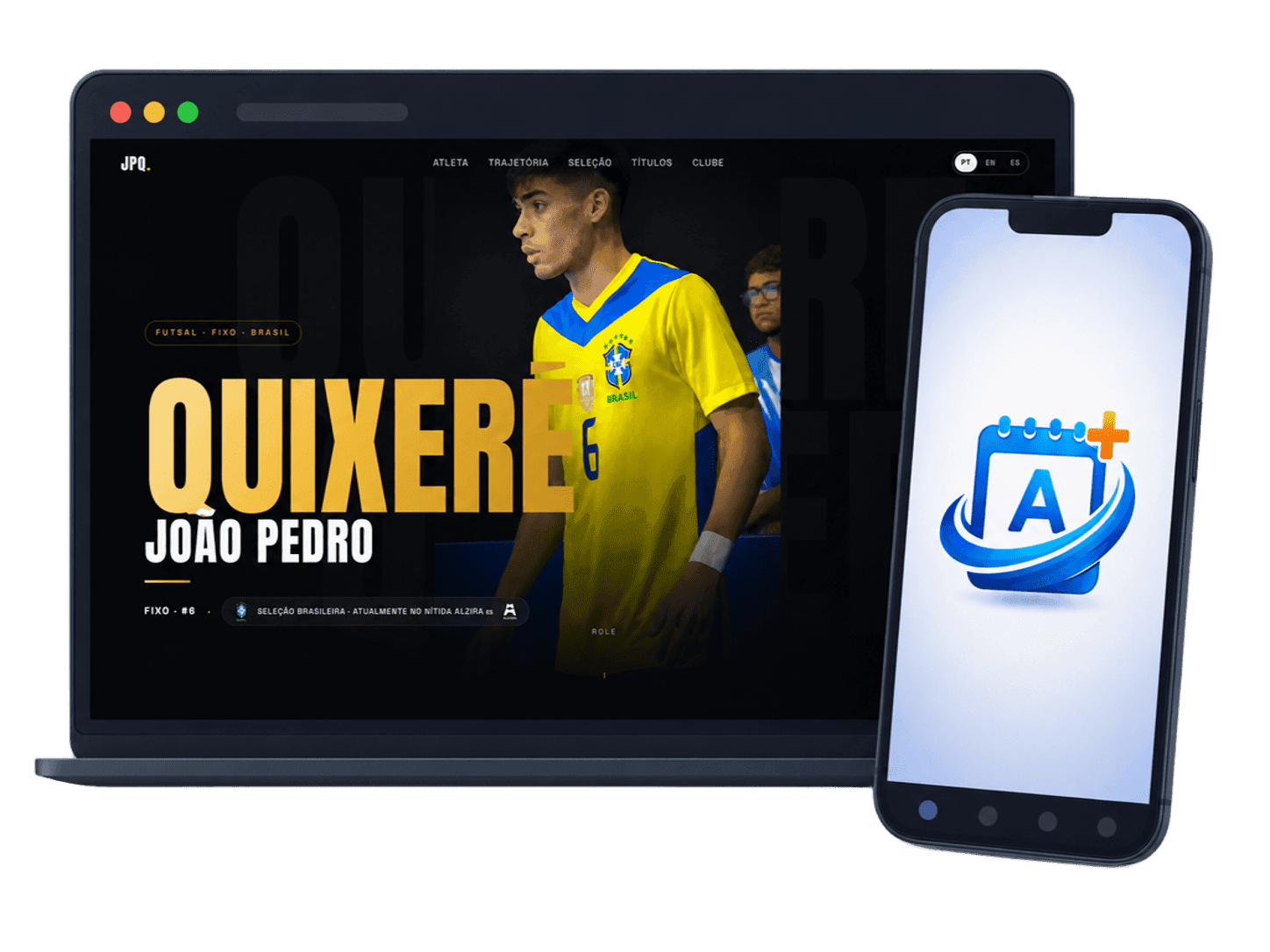 Projeto da Innovarte Tech exibido em notebook e aplicativo no celular